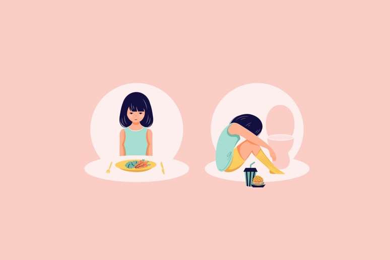Ao contrário da anorexia, na bulimia o paciente não evita a comida, mas come e se sente culpado 