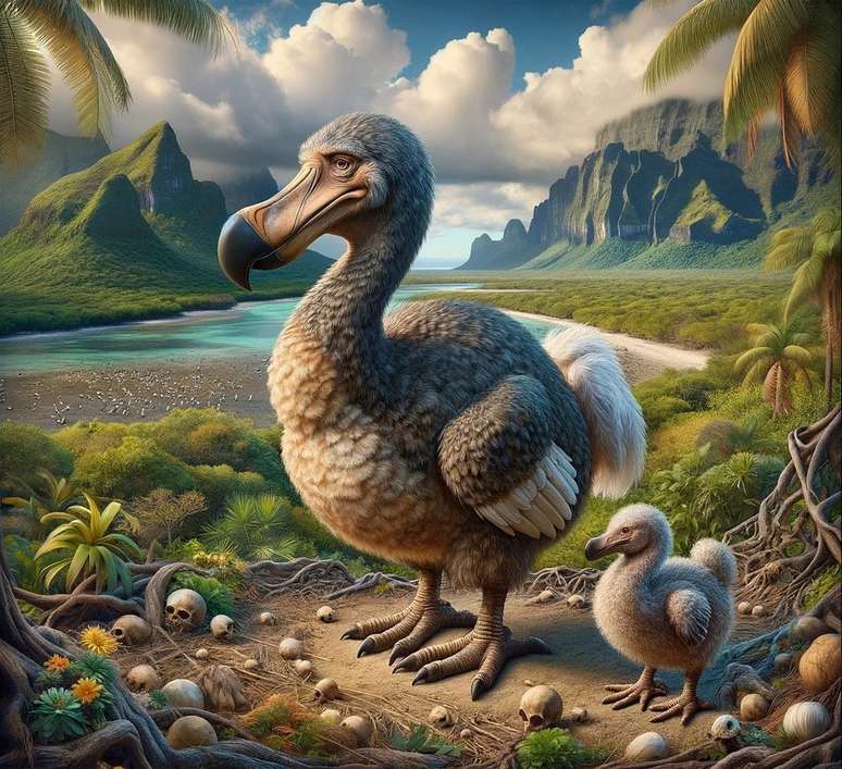Ilustração de dodô, ave extinta