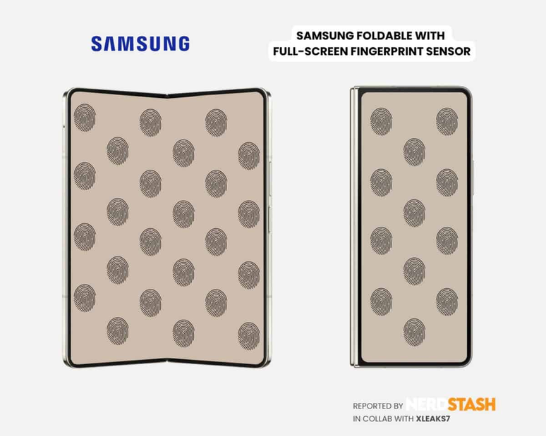 Galaxy Z Fold 7 pode ganhar sensor biométrico que ocupa a tela toda (Imagem: NerdStash)