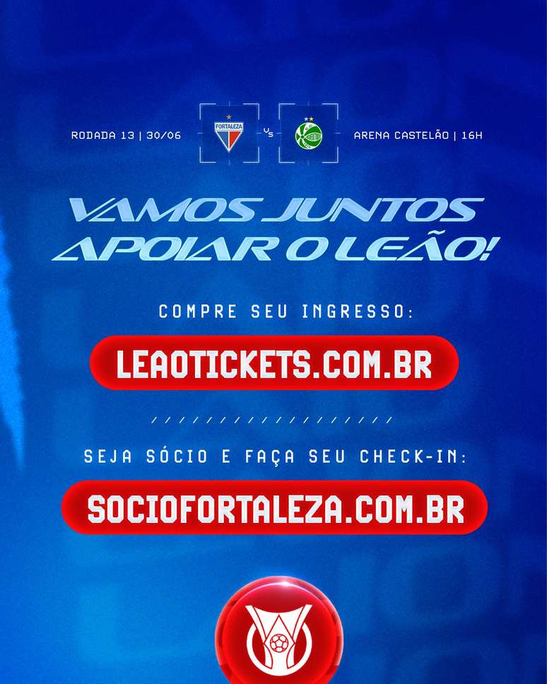 Anúncio dos ingressos do Fortaleza, para a partida diante do Juventude. 