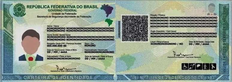 Modelo da nova carteira nacional de identidade Crédito: Itep/Divulgação