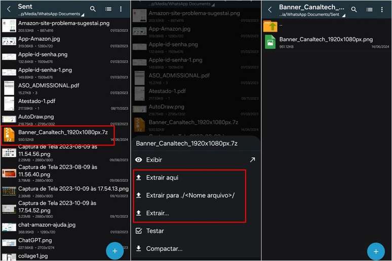 Es posible abrir un archivo 7z en Android con la aplicación ZArchiver (Imagen: Captura de pantalla/Guilherme Haas/Canaltech)
