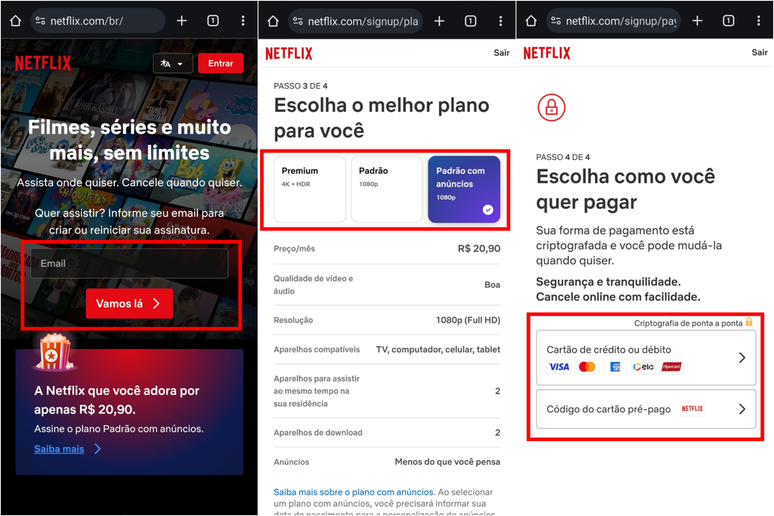 Acesse o site da Netflix para assinar o serviço de streaming (Imagem: Captura de tela/Guilherme Haas/Canaltech)