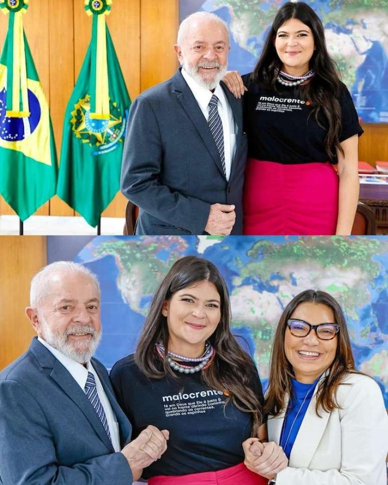 Od lewej do prawej: prezydent Republiki Luiz Inácio Lula da Silva (PT); radna Goiânia Aava Santiago (PSDB) i pierwsza dama Rosângela da Silva, Janja.