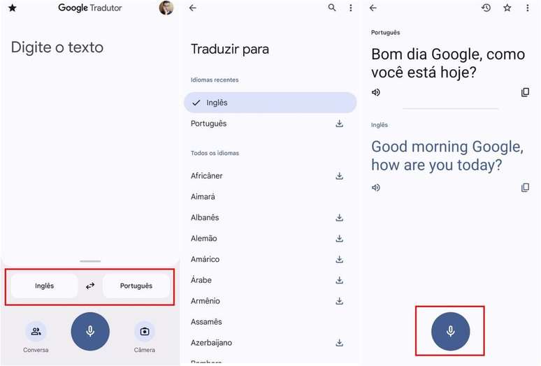 Mude o idioma para escutar a tradução com outras vozes no Google Tradutor (Imagem: Captura de tela/Guilherme Haas/Canaltech)