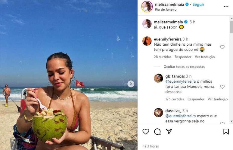 Mel Maia postou fotos no Instagram e acabou recebendo críticas 