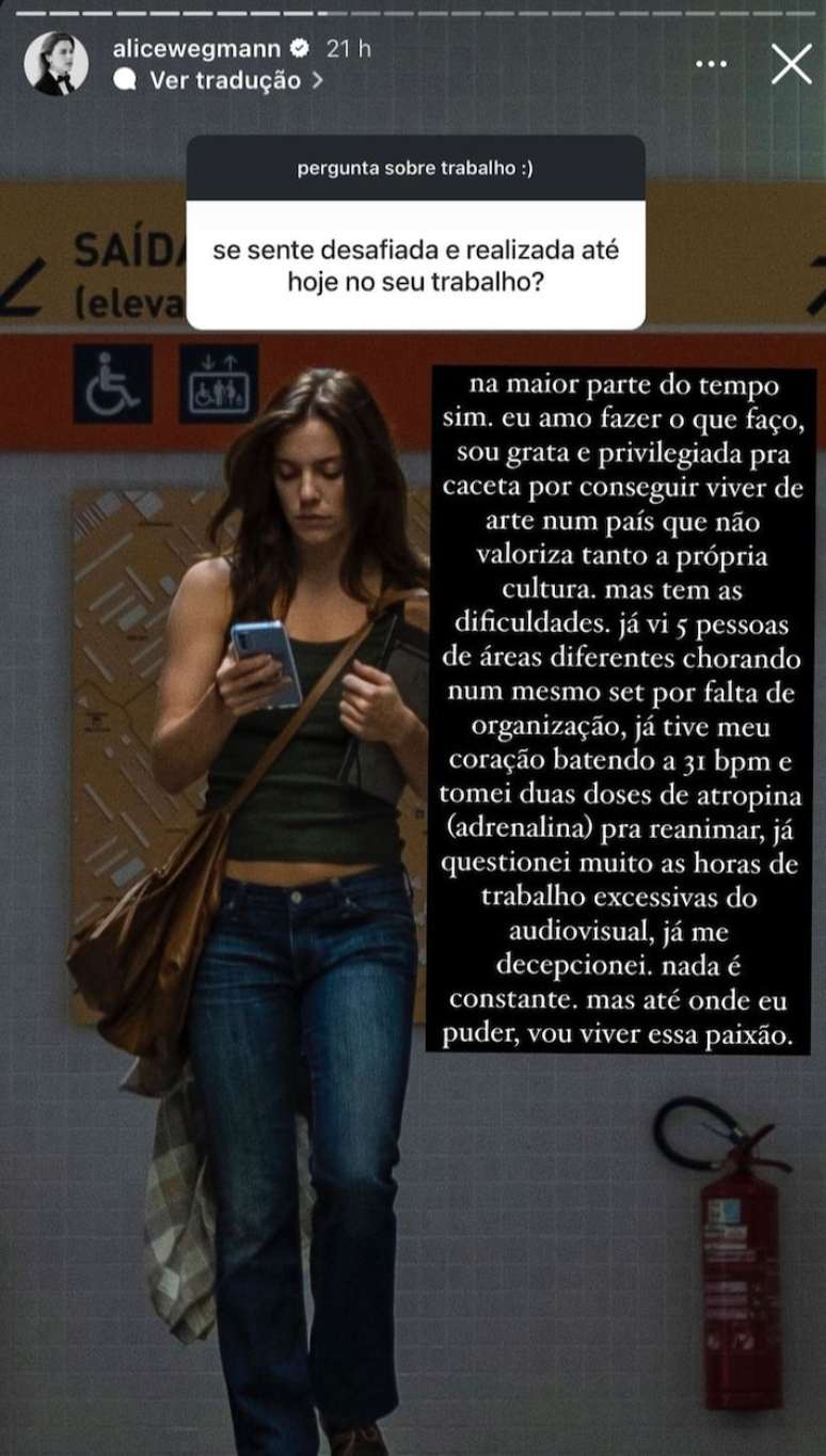 Alice Wegmann desabafa sobre as paixões e os desafios da carreira artística: ‘Já me decepcionei’.