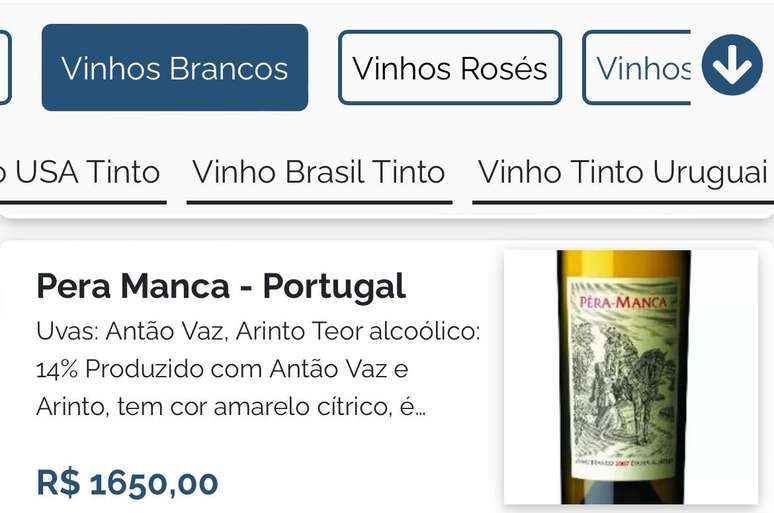 Cardápio mostra valor do vinho