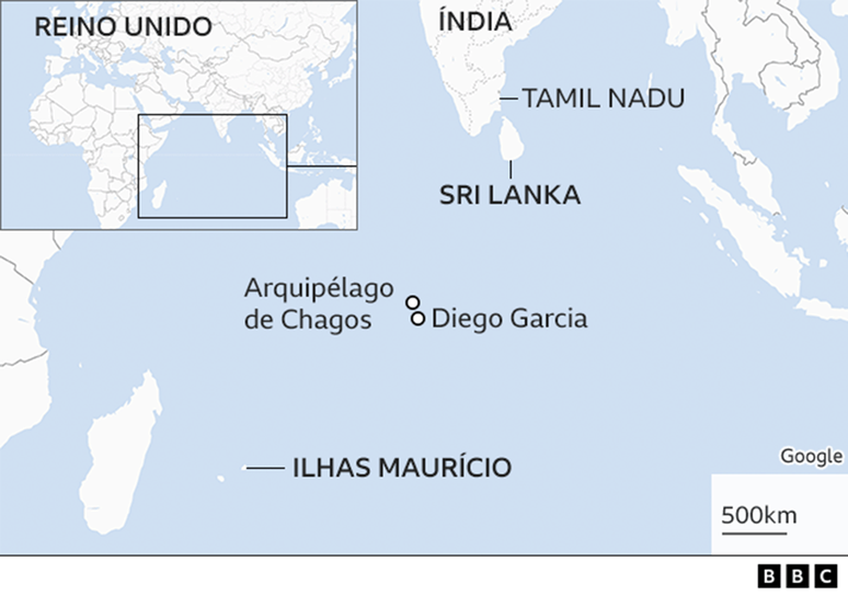 Mapa mostrando localização de Diego Garcia