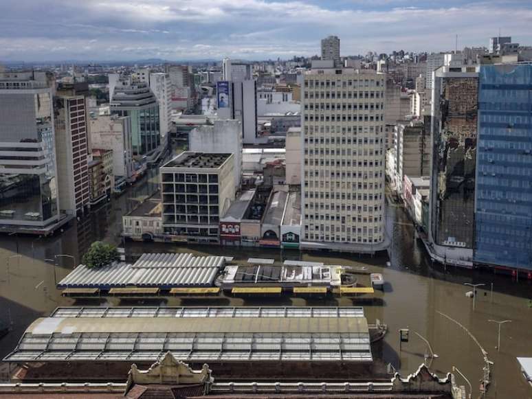 Centro de Porto Alegre foi bastante afetado pelas chuvas, assim como grande parte do Rio Grande do Sul