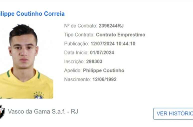 Coutinho aparece, enfim, no BID da CBF e pode reestrear pelo Vasco –