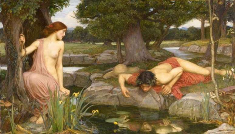 Eco e Narciso, retratados pelo pintor John William Waterhouse (1849-1917)