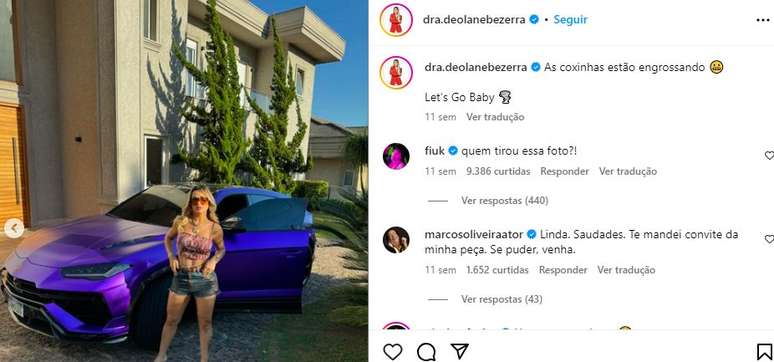 Deolane Bezerra postou foto com um de seus carros 