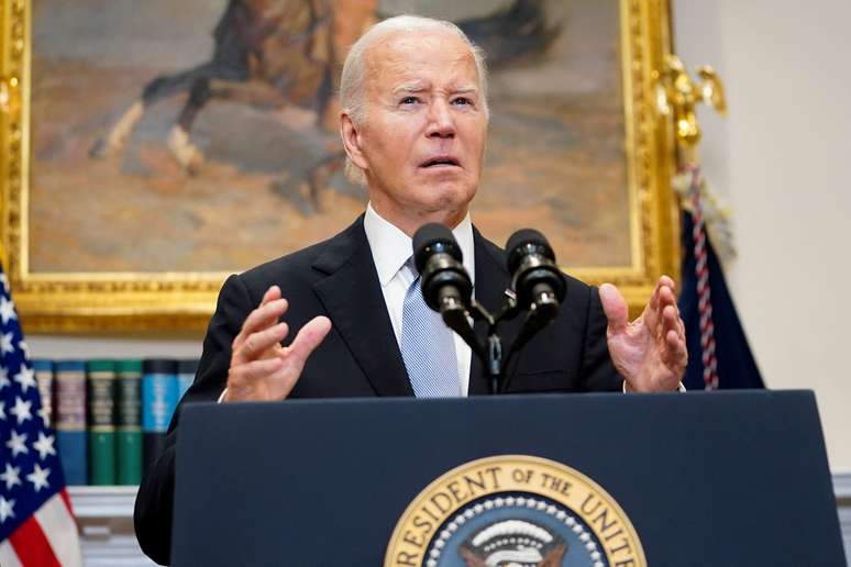 O presidente dos Estados Unidos, Joe Biden, durante pronunciamento.