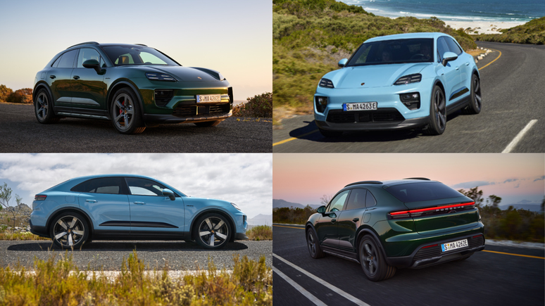 Novos Porsche Macan (azul, de entrada) e Macan 4S (verde): ambos elétricos