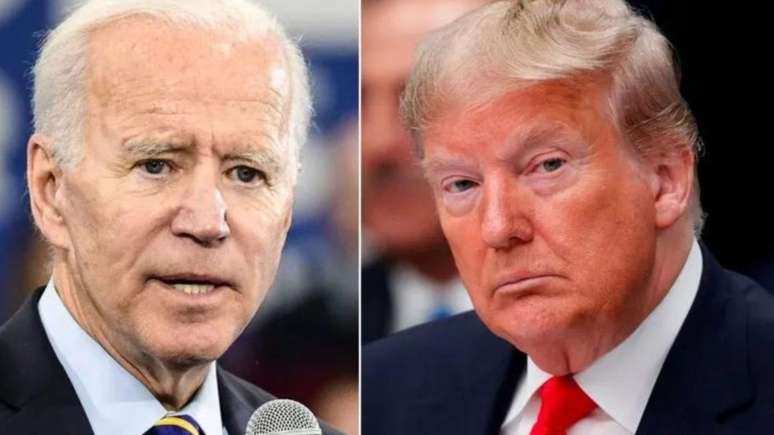 Joe Biden (esq.) e Donald Trump aparecem em empate técnico em 1ª pesquisa pós