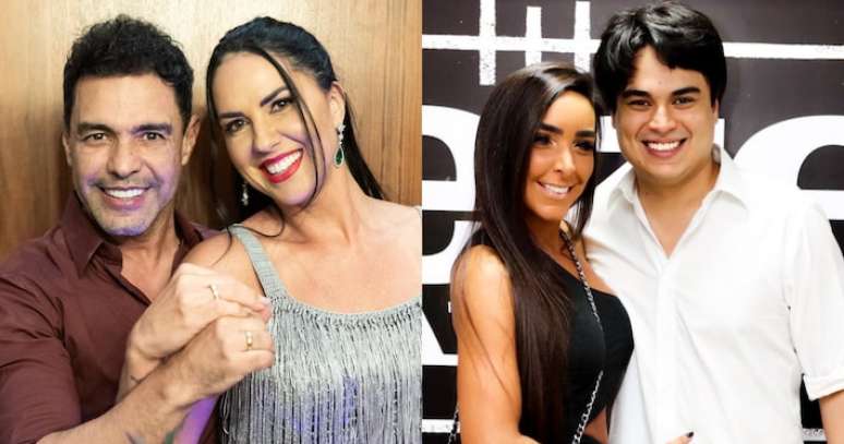 O cantor Zezé Di Camargo e a noiva, Graciele Lacerda; Amabylle Eiroa e o noivo, Igor Camargo, filho do sertanejo; família rachou após criação de perfil fake que foi parar na Justiça