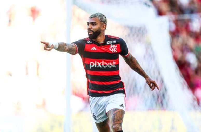 Gabigol comemorando gol pelo Flamengo –