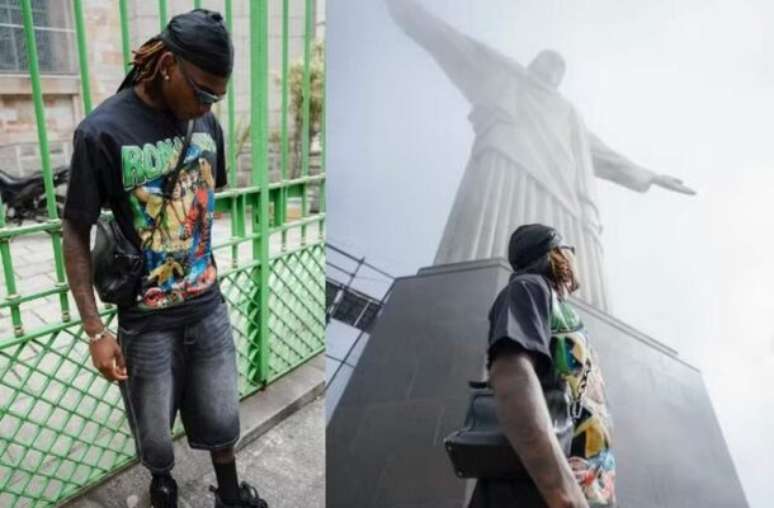 Rafael Leão esteve no Cristo Redentor e utilizou uma camisa com imagens de Ronaldinho Gaúcho –