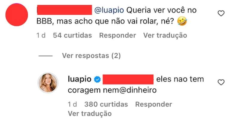 Luana Piovani nega participação no 'BBB' e alfineta produção do programa.