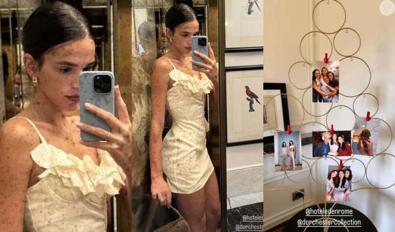 Bruna Marquezine elege vestido curto off-white com babados em férias com a família em Roma. Fotos do look!.