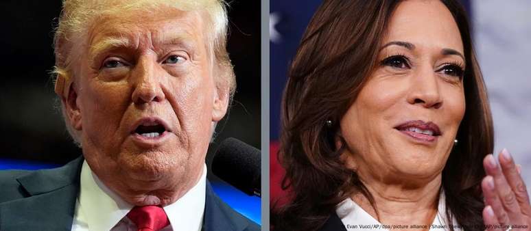 Trump e Kamala. Republicano já começou a lançar ataques contra democrata