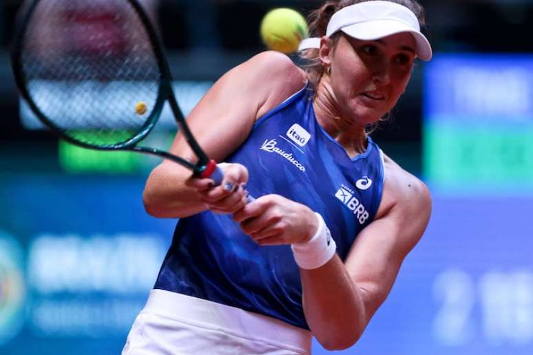 A tenista Beatriz Haddad durante Billie Jean King Cup, no ginásio do Ibirapuera.