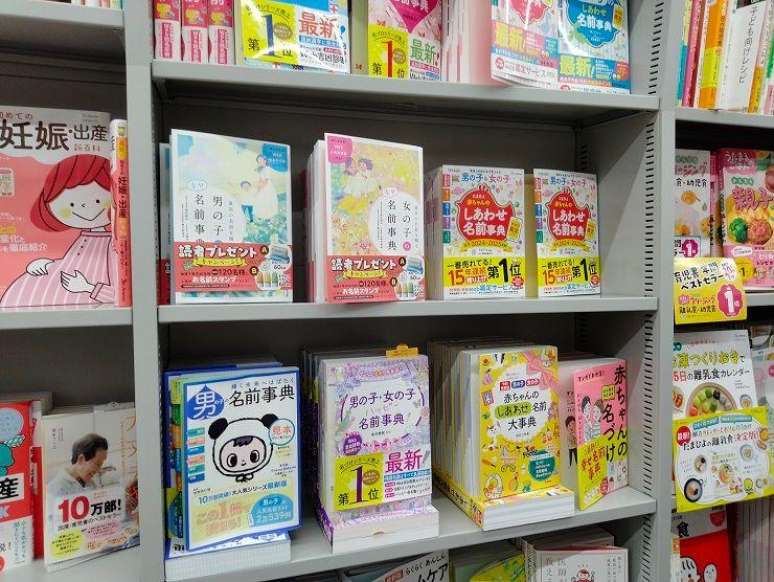 Nas livrarias é possível encontrar uma variedade de livros com sugestões de escritas de nomes em japonês