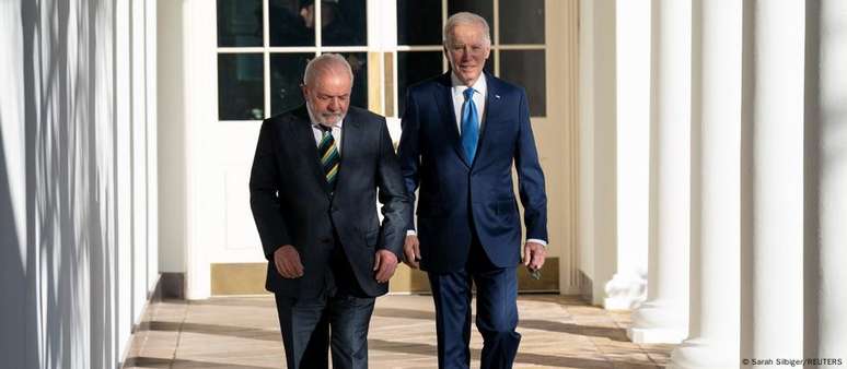 Lula e Biden durante visita do presidente brasileiro à Casa Branca em 2023