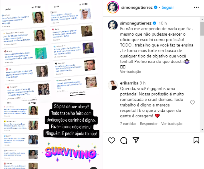 Simone Gutierrez fez desabafo no Instagram 