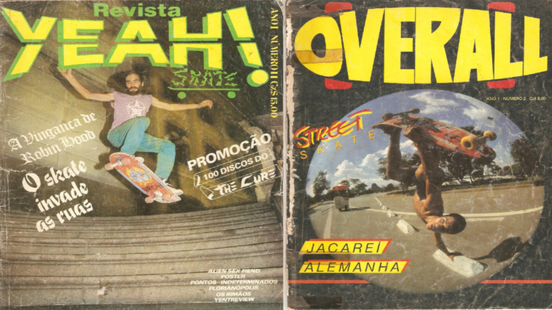 Street skate na capa das revistas Yeah! e Overall, em 1986