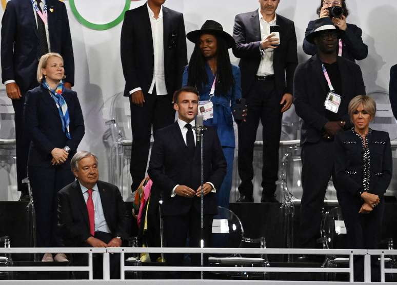 Presidente francês durante a cerimônia de abertura dos Jogos de Paris