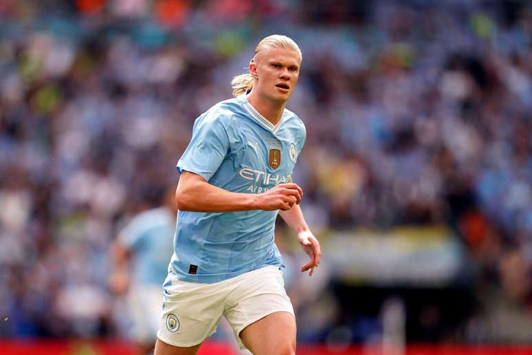 Erling Haaland (Manchester City) durante jogo contra o Manchester United, no dia 25.05.2024 