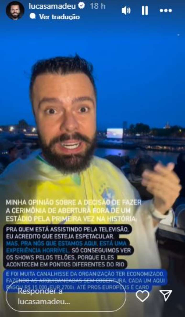 Relatos do empresário brasileiro Lucas Amadeu sobre a cerimônia de abertura da Olimpíada de Paris