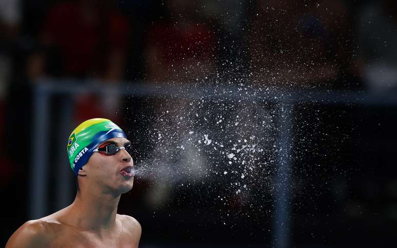 Guilherme Costa em ação na prova dos 400m livre no primeiro dia da Natação nos Jogos Olímpicos de Paris