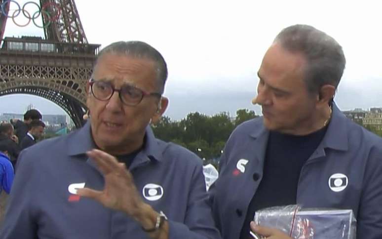 Galvão Bueno e Luís Roberto estiveram juntos na cerimônia de abertura dos Jogos Olímpicos de Paris na Globo 