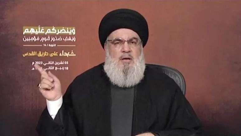 Sheikh Hassan Nasrallah é um clérigo xiita que comanda o Hezbollah desde 1992