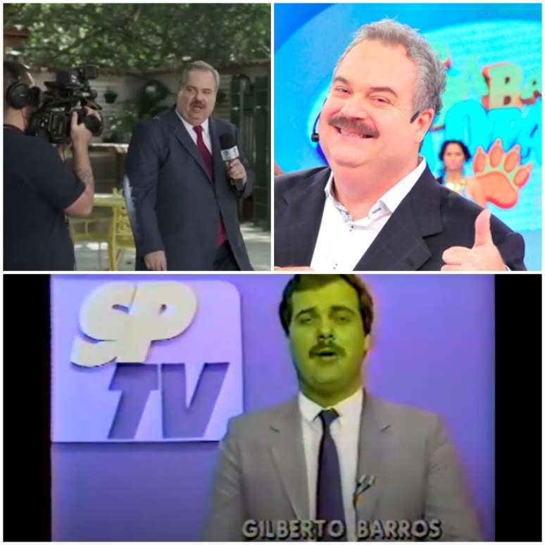 Acima, o apresentador na novela 'Pega Pega' e no 'Sábado Total' da RedeTV; abaixo, no início da carreira, como apresentador de telejornal na Globo