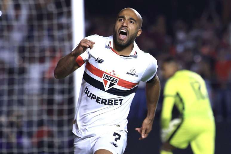 Lucas Moura (São Paulo) celebrando seu gol contra o Botafogo, no dia 24.07.2024 