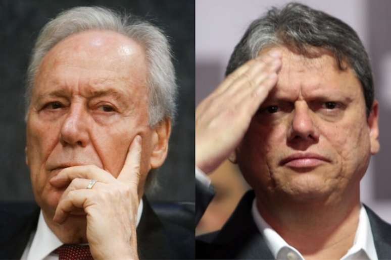 O ministro da Justiça, Ricardo Lewandowski (à esquerda) e o governador de São Paulo, Tarcísio de Freitas (à direita)