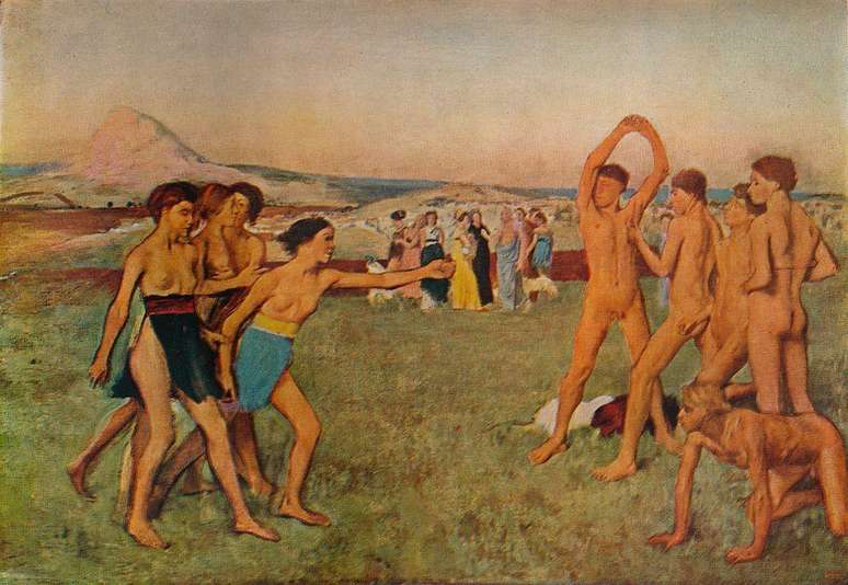 "Jovens Espartanos Exercitando", em ilustra&ccedil;&atilde;o de Edgar Degas c. 1860.