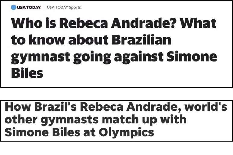 USA Today  publicou dois artigos sobre Rebeca Andrade e Simone Biles