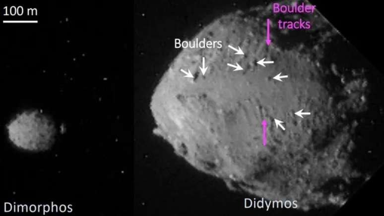 Didymos e Dimorphos composta de dados coletados pela missão da Nasa