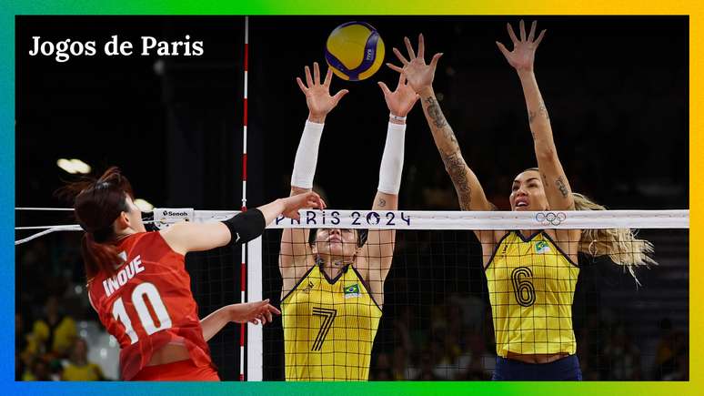 Seleção brasileira feminina de vôlei bloqueou bem o ataque japonês em vitória nos Jogos de Paris