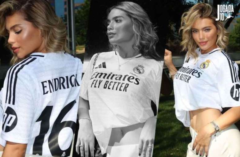 Gabrielly Miranda com a camisa de Endrick no primeiro jogo dele pelo Real Madrid –