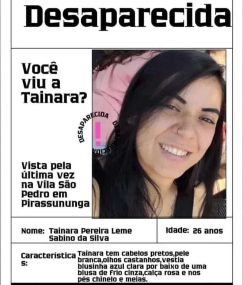 Família fez postagem em rede social pedindo ajuda para localizar Tainara.