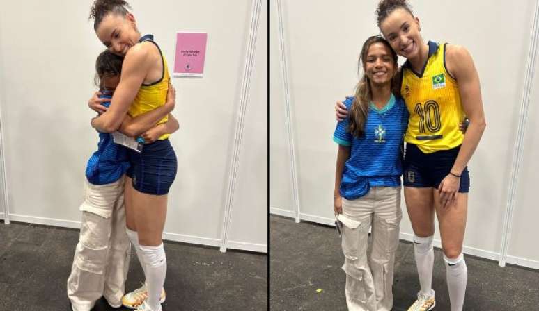 Rayssa Leal encontra Gabi Guimarães após a vitória do Brasil no vôlei