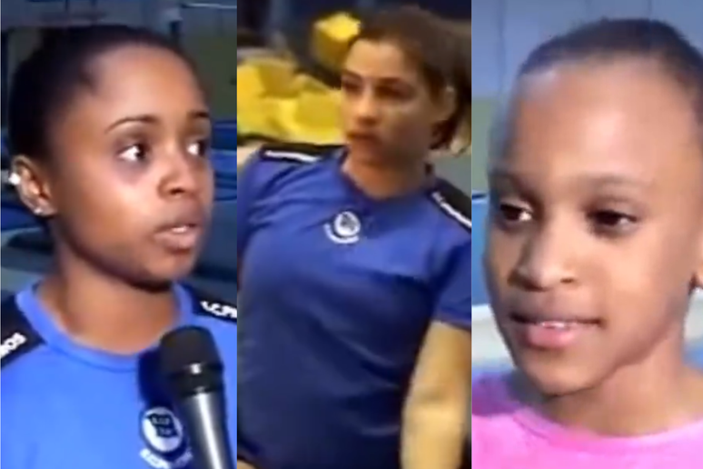 Daiane dos Santos, Lais Souza e Rebeca Andrade em reportagem gravada em 2009, em Garulhos