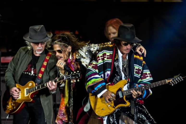 A banda Aerosmith no festival São Paulo Trip, na Allianz Arena.