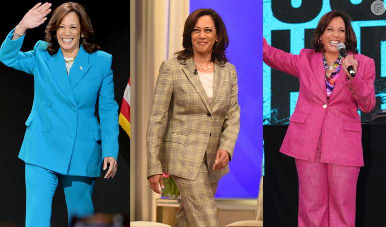 O estilo de Kamala Harris: vice-presidente dos EUA adota terninhos modernos como uniforme e gera impacto na moda política.